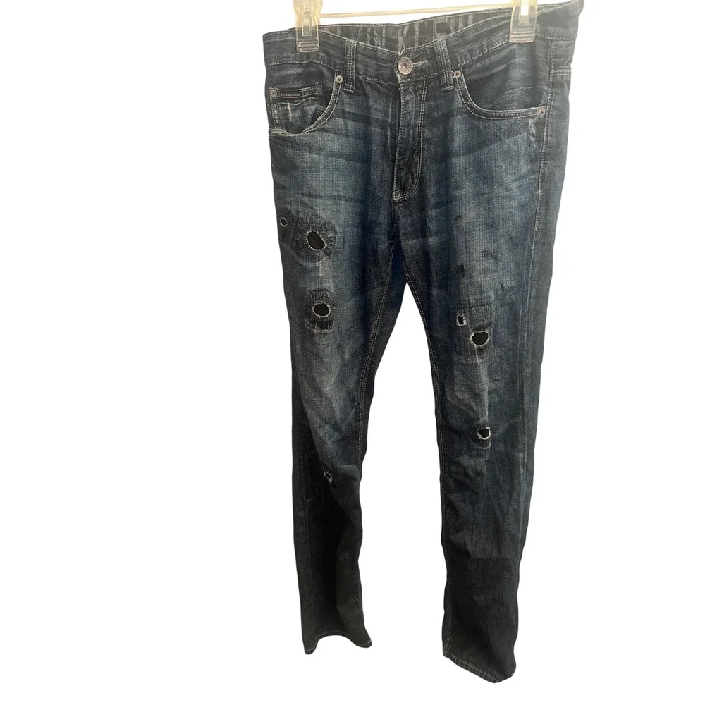 Calvin Klein Jeans Rocker Low Rise Straight Distressed Patchwork Denim Blue Mens
